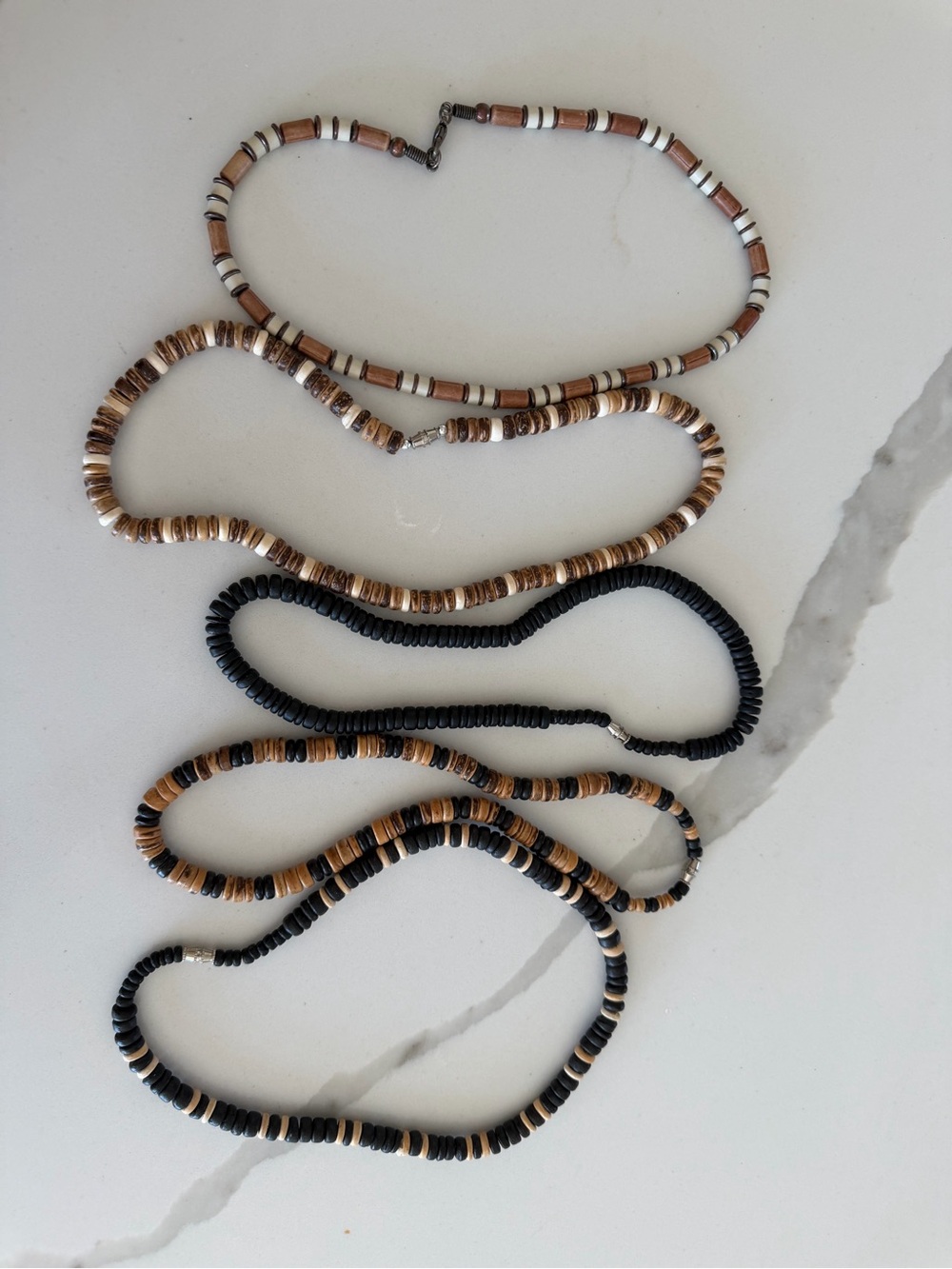 5 Vintage Wood Bead Surf Skate Necklaces boho free people style island mens